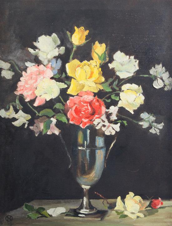 Nita Spilhaus (1878-1967) Still life of flowers in a silver vase 22.5 x 17.5in.